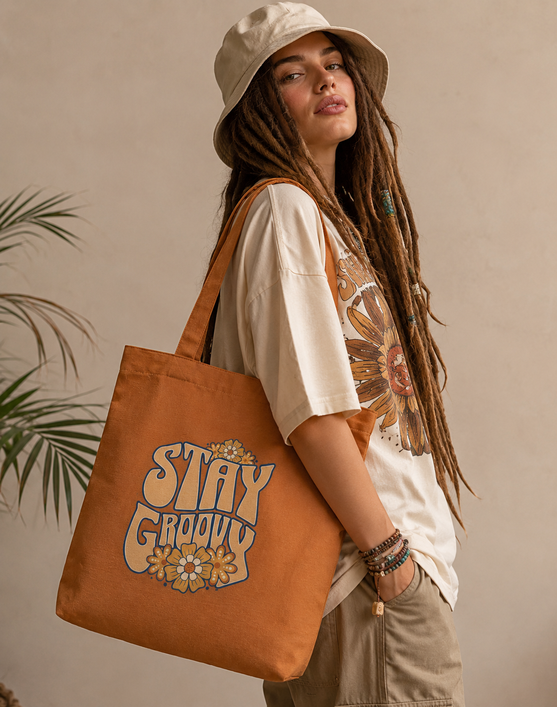 Stay Groovy Tote Bag Zipper