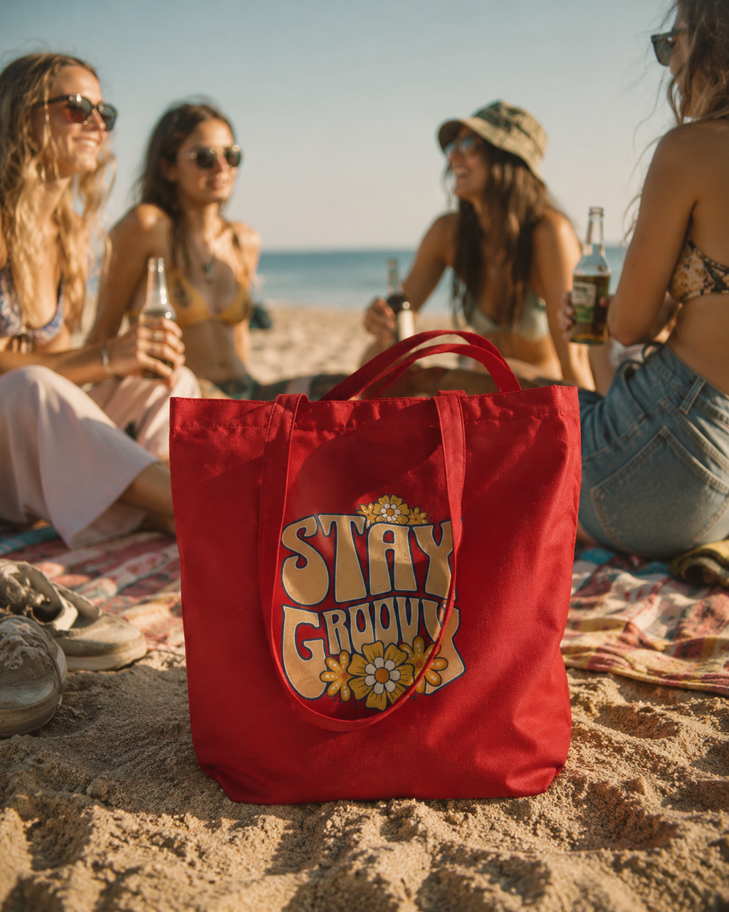 Stay Groovy Tote Bag Zipper